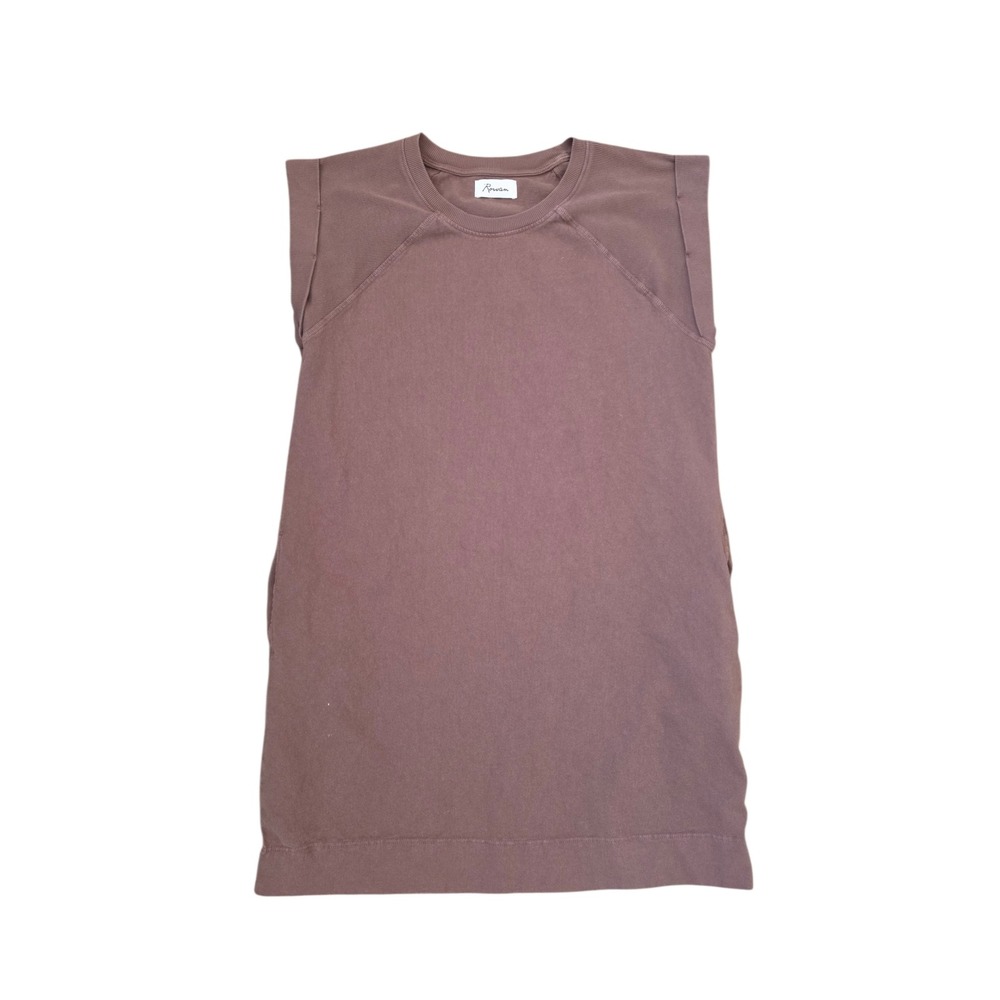 ROWAN Estelle Cap-Sleeve Raglan Heritage Resort Boxy Mini Dress in Brown sz L